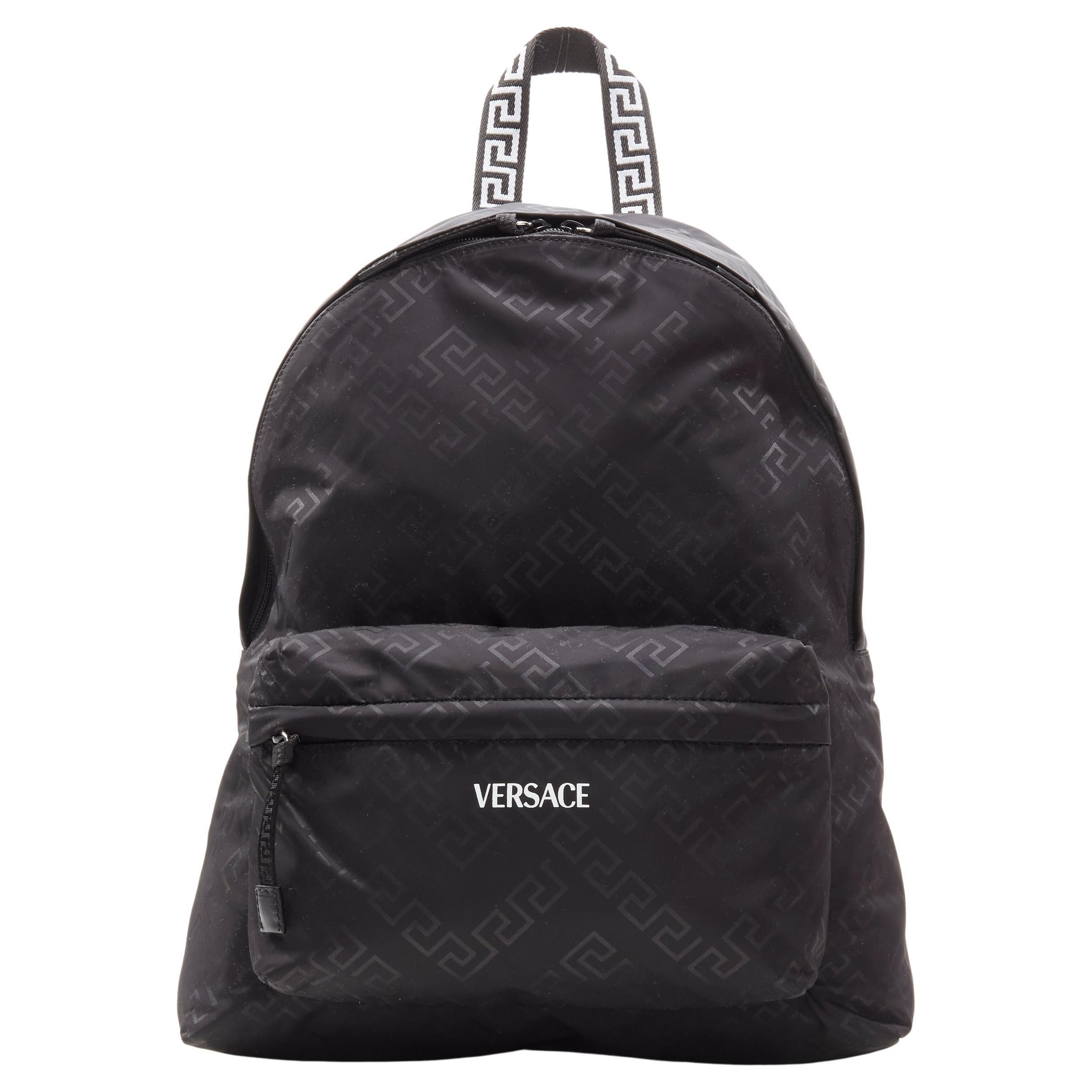 new VERSACE La Greca Greek Key black 90's logo backpack bag For Sale