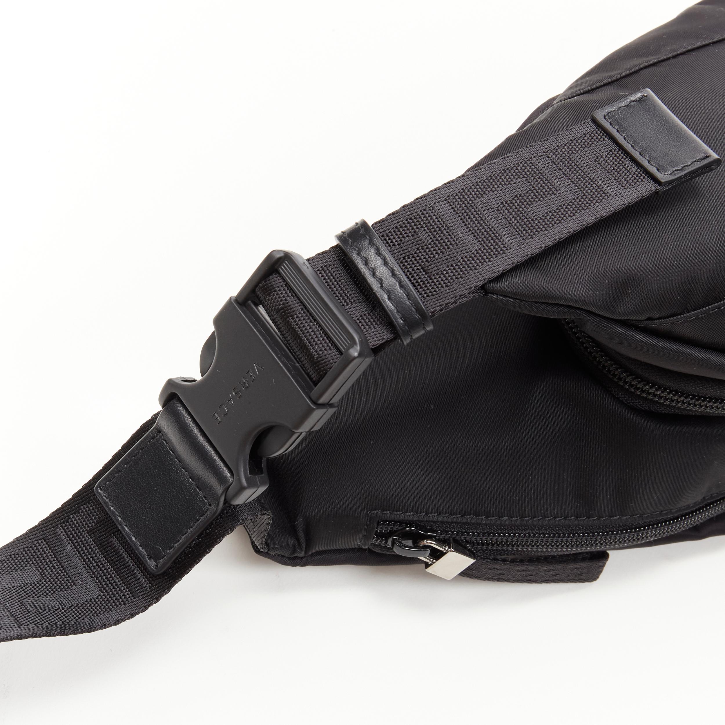 Men's new VERSACE La Greca Vintage 90s Logo black nylon small sling backpack bag