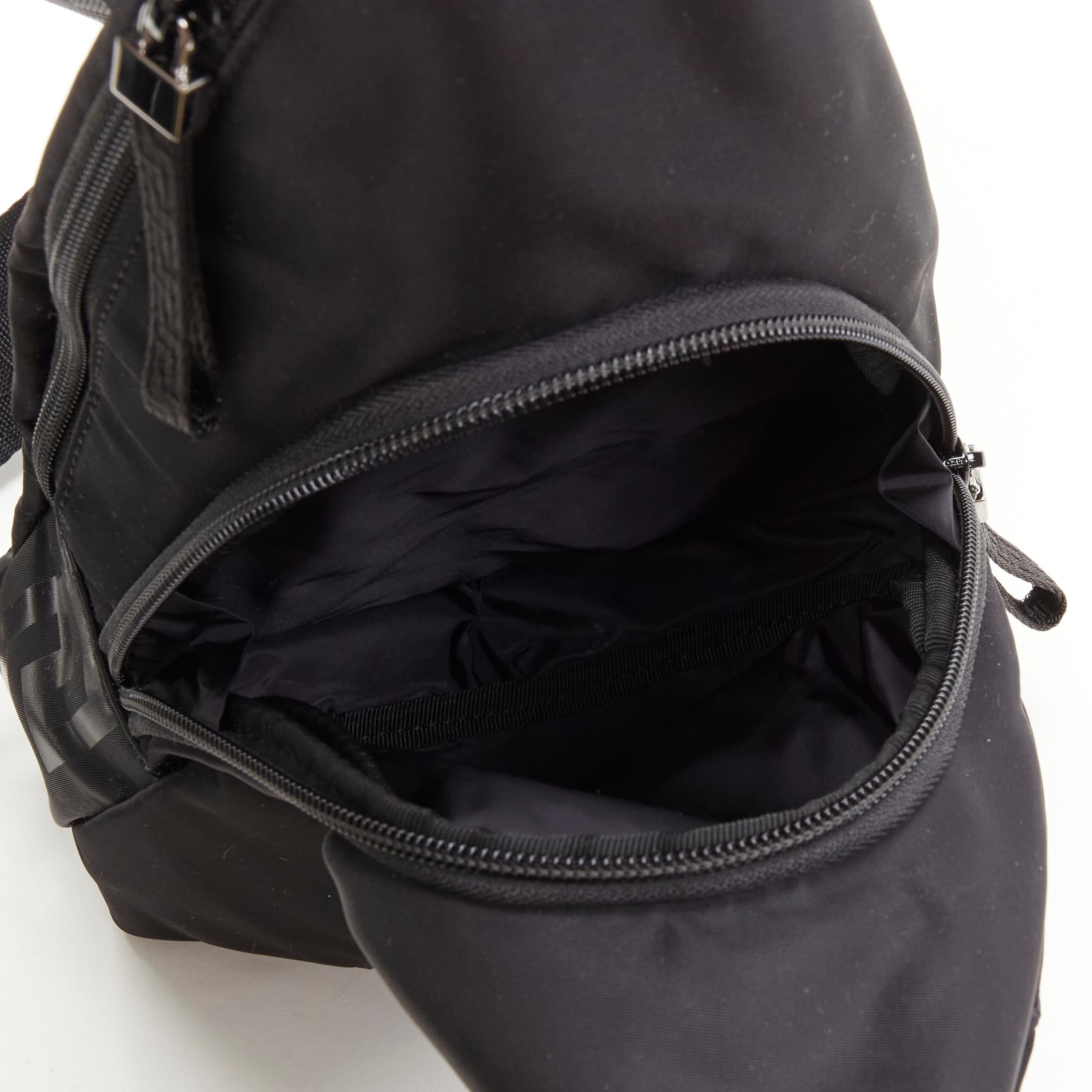 new VERSACE La Greca Vintage 90s Logo black nylon small sling backpack bag 4