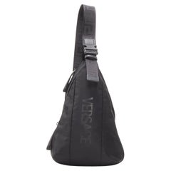 new VERSACE La Greca Vintage 90s Logo black nylon small sling backpack bag