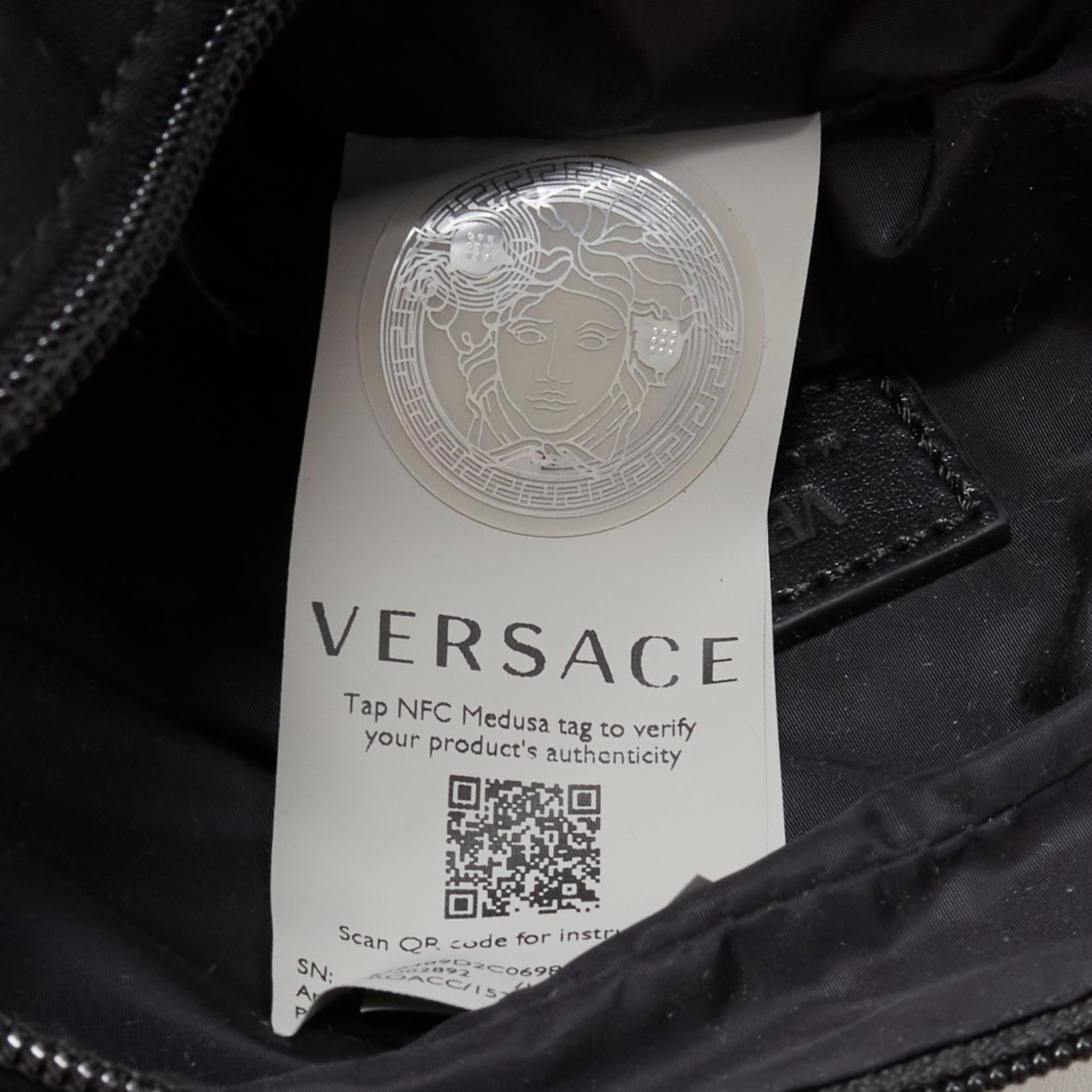 new VERSACE La Greca Vintage 90s Logo print black nylon crossbody bag For Sale 5