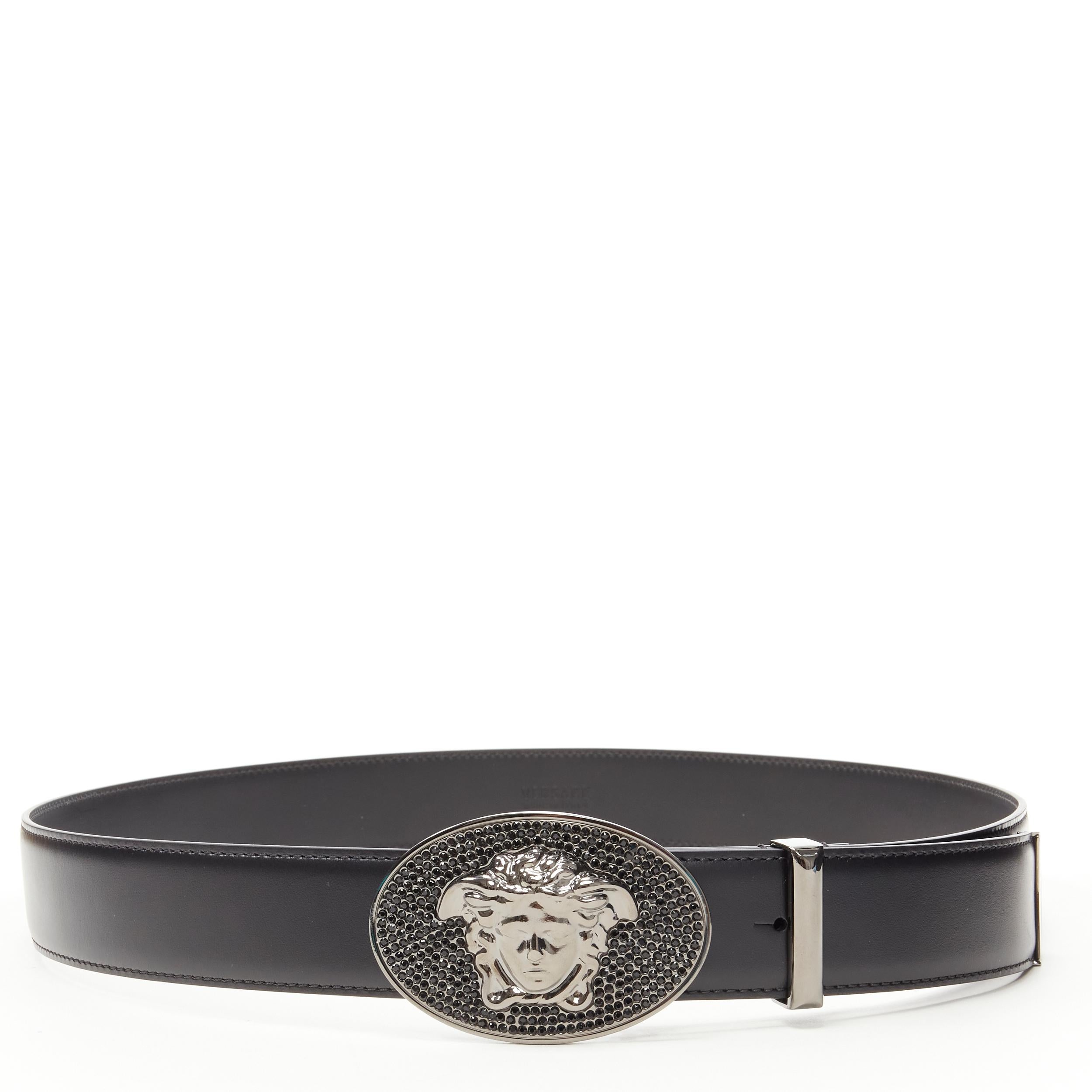 new VERSACE La Medusa crystal silver buckle black leather belt 105cm 40-44