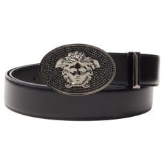 new VERSACE La Medusa crystal silver buckle black leather belt 105cm 40-44"