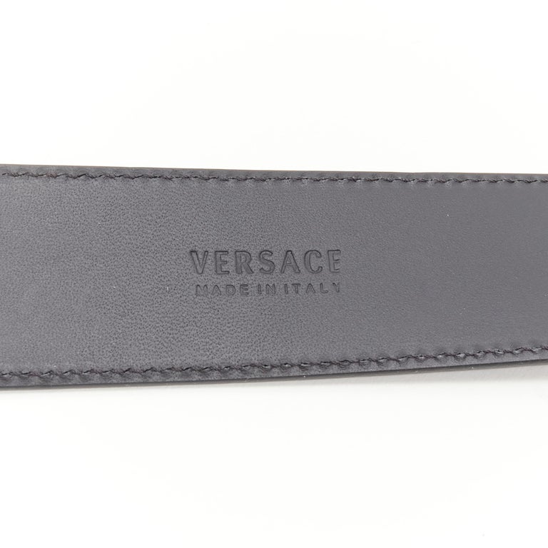 New Authentic Versace Leather Navy and Silver La Medusa Belt 85cm