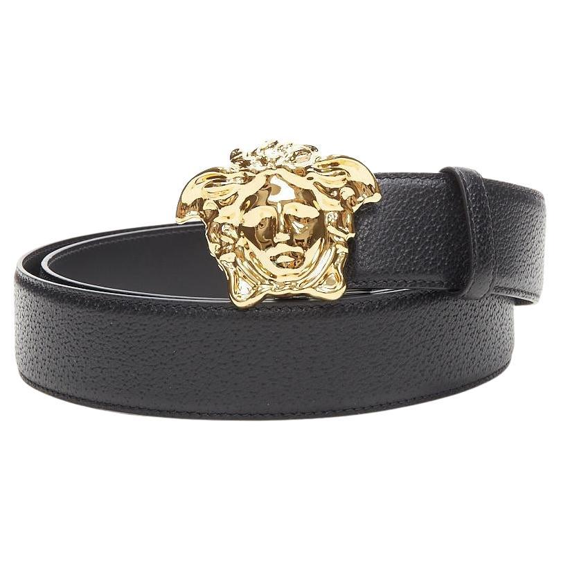 new VERSACE La Medusa gold buckle black leather belt 115cm 44-48" For Sale
