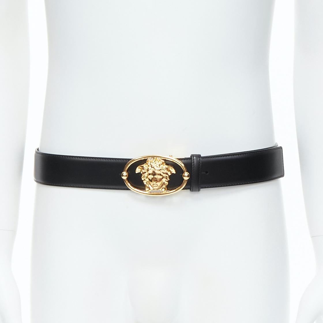 new VERSACE La Medusa Insignia gold oval 3D buckle black leather belt 100cm 40