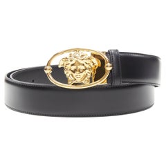 new VERSACE La Medusa Insignia gold oval 3D buckle black leather belt 100cm 40"