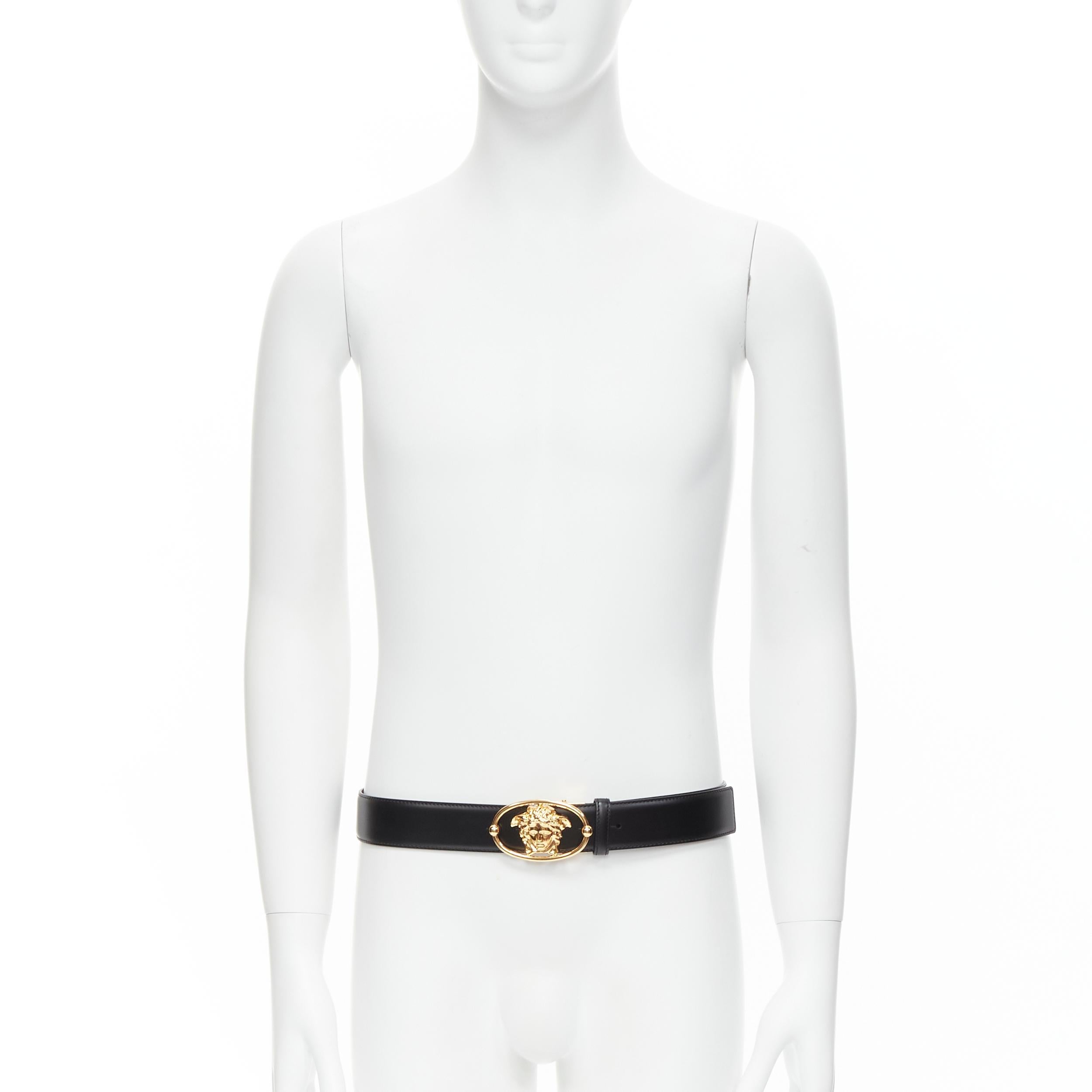 new VERSACE La Medusa Insignia gold oval 3D buckle black leather belt 115cm 46