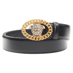 new VERSACE La Medusa Insignia silver gold chain buckle black belt 110cm 44"