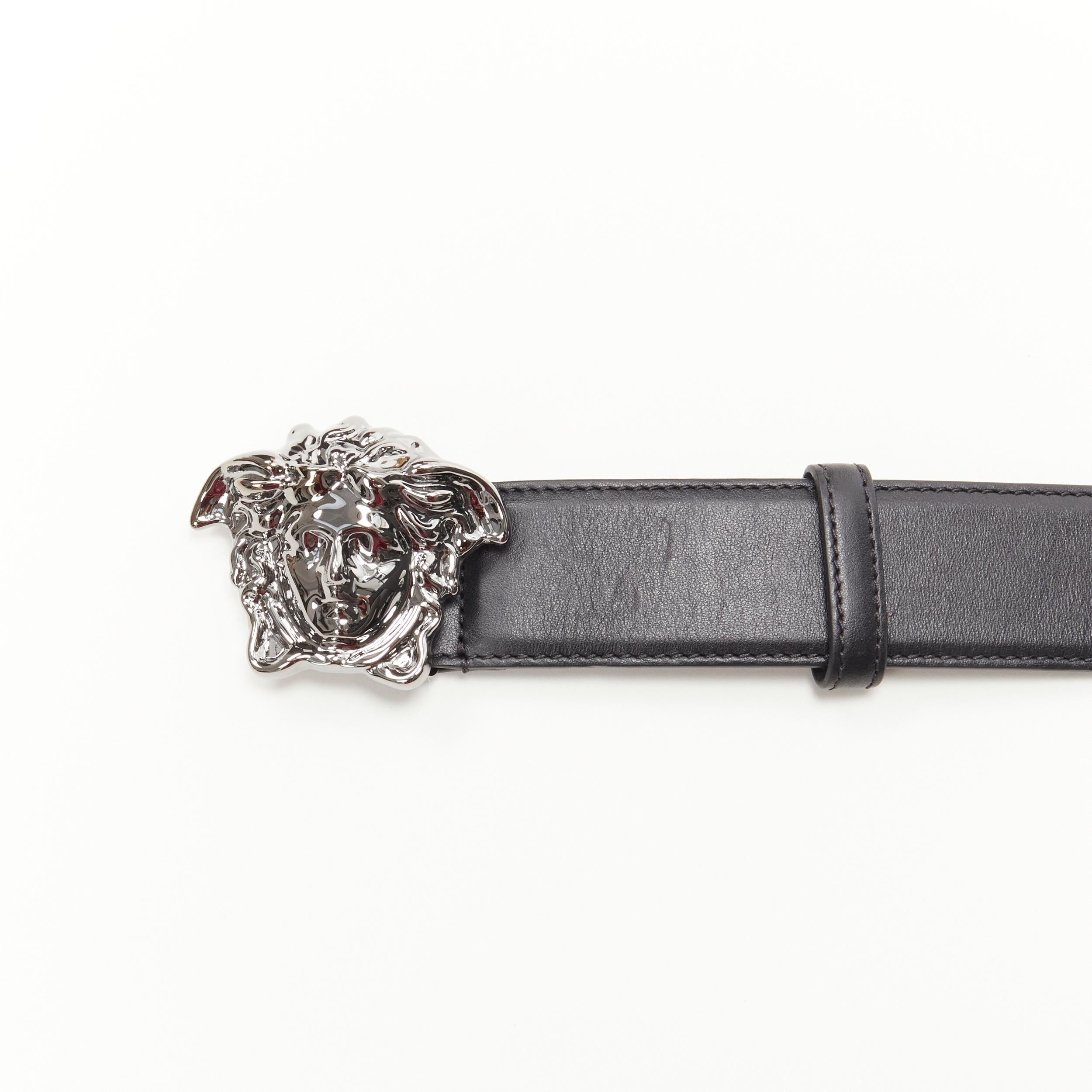 Men's new VERSACE La Medusa ruthenium silver buckle black leather belt 110cm 42-46