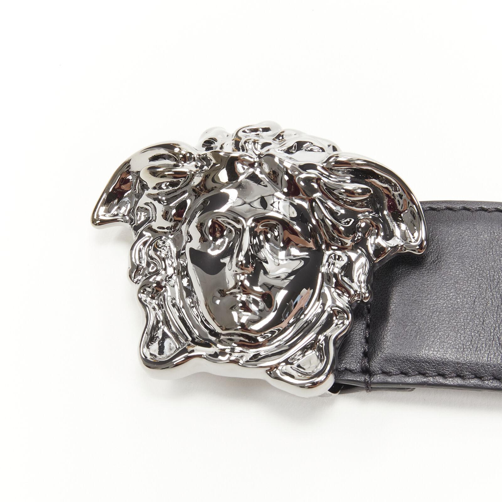new VERSACE La Medusa ruthenium silver buckle black leather belt 115cm 44-48