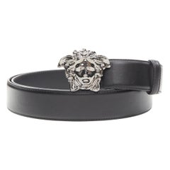 Used new VERSACE La Medusa ruthenium silver buckle black leather belt 115cm 44-48"