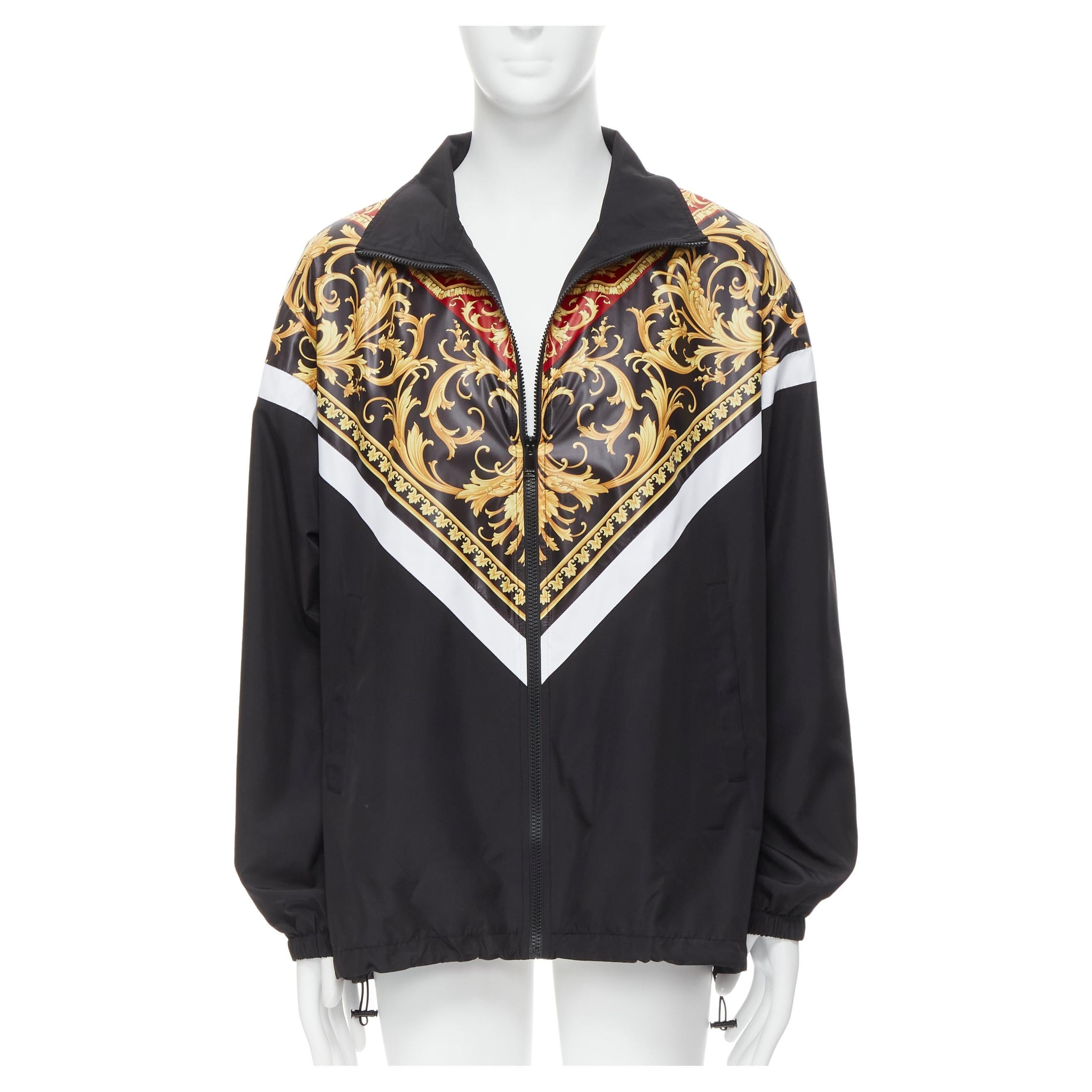 new VERSACE Le Pop Classique black red Barocco print nylon track jacket  IT52 XL For Sale at 1stDibs