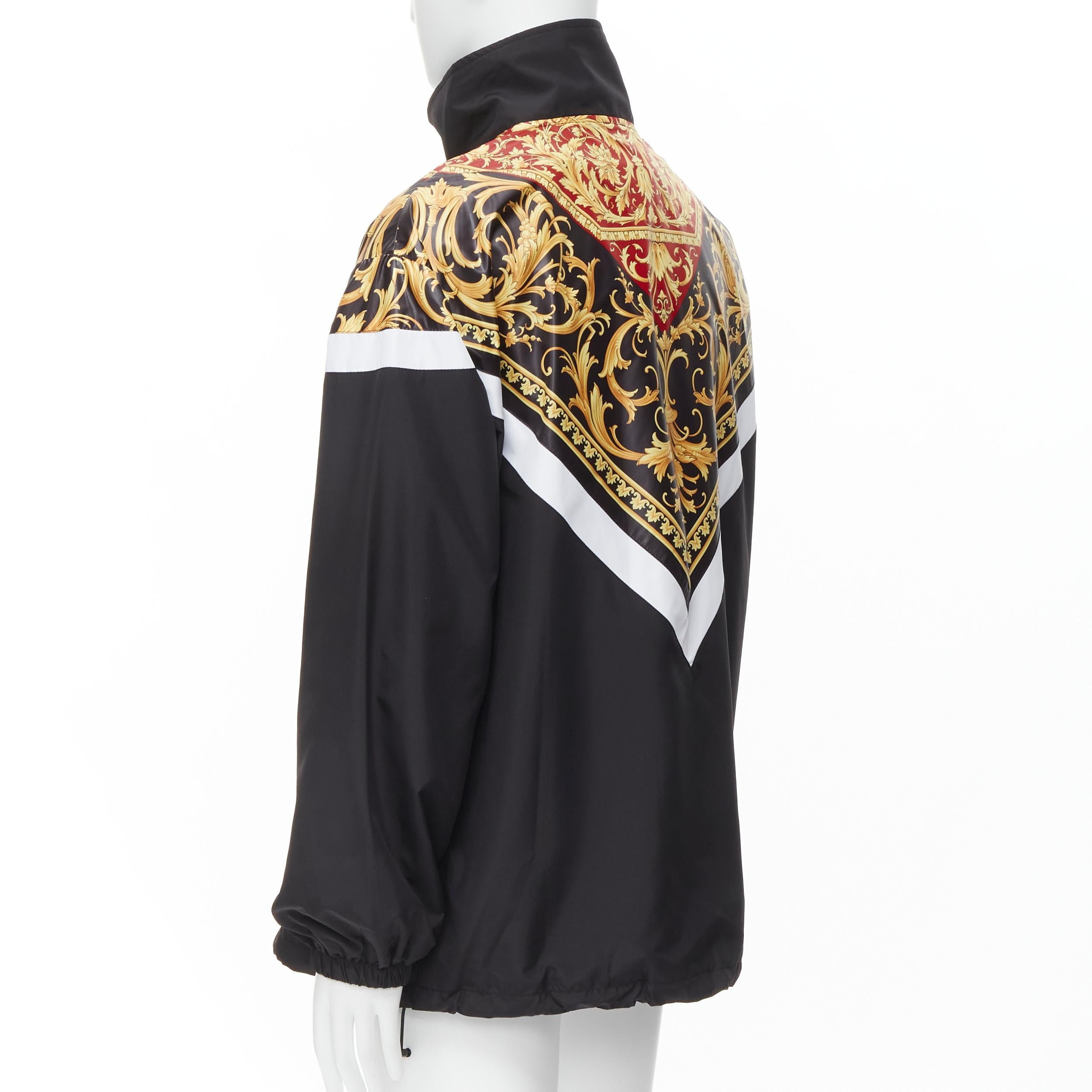 new VERSACE Le Pop Classique black red Barocco print nylon track jacket IT54 XXL For Sale 1