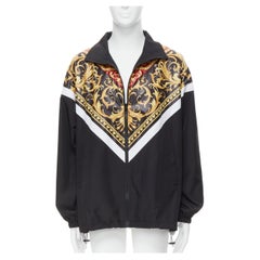 Versace - Veste à carreaux Le Pop Classique en nylon noir et rouge imprimé baroque, taille IT 54 XXL, état neuf