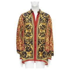 new VERSACE Le Pop Classique Royal Barocco black red gold silk shirt XL EU41