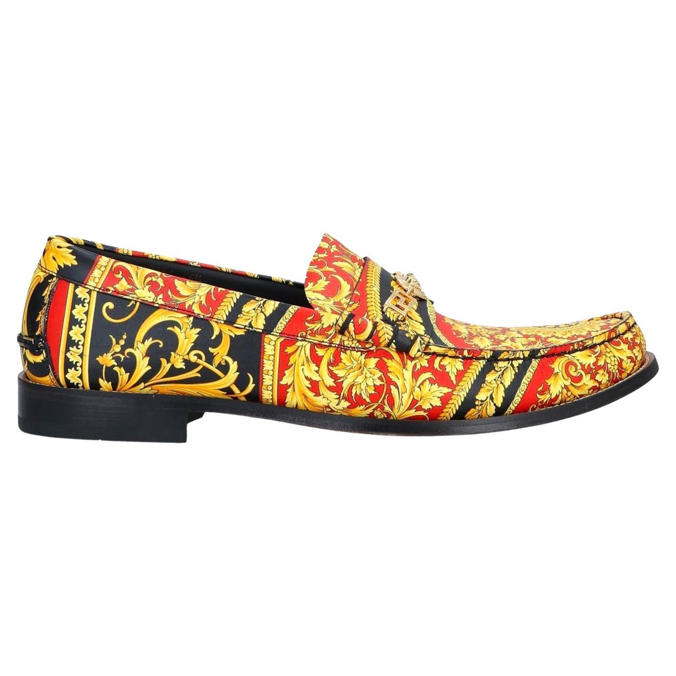 New VERSACE LEATHER BAROQUE LOAFERS SHOES in RED and BLACK Size 46.5 - 13.5