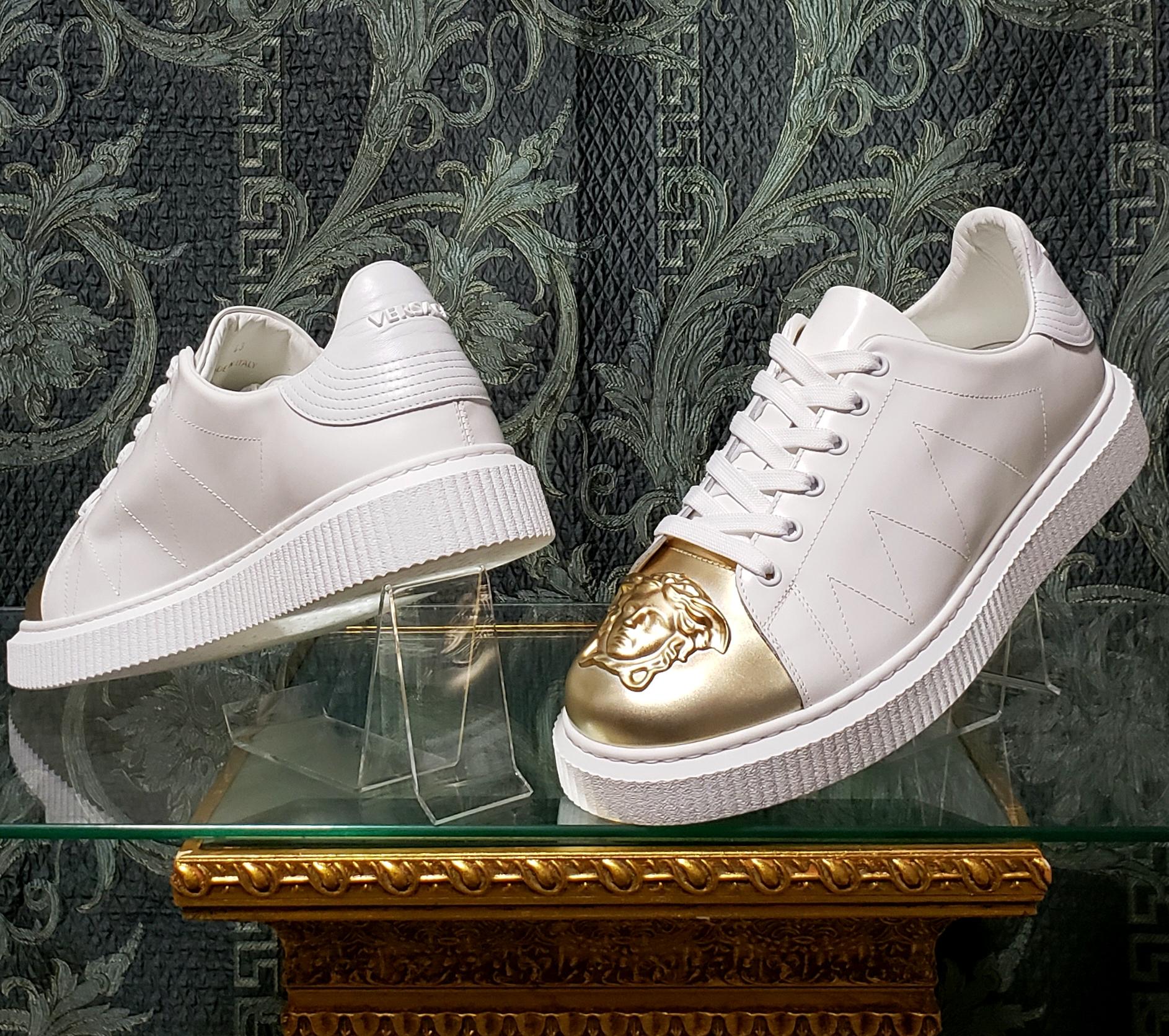 versace white and gold sneakers