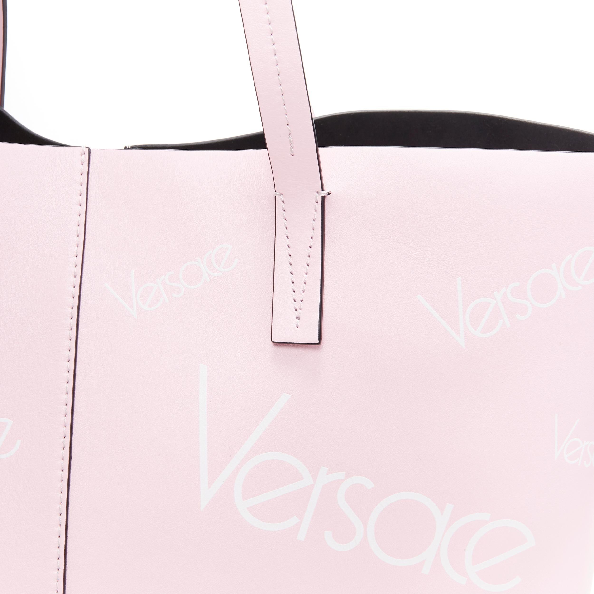 new VERSACE light pink 1990's logo print smooth leather monogram tote bag In New Condition In Hong Kong, NT