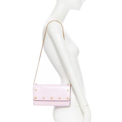 new VERSACE light pink gold Medusa stud flap wallet on chain WOC clutch bag