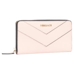 new VERSACE light pink saffiano leather gold logo V stitch continental wallet