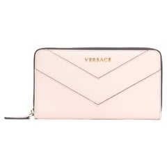 new VERSACE light pink saffiano leather gold logo V stitch continental wallet