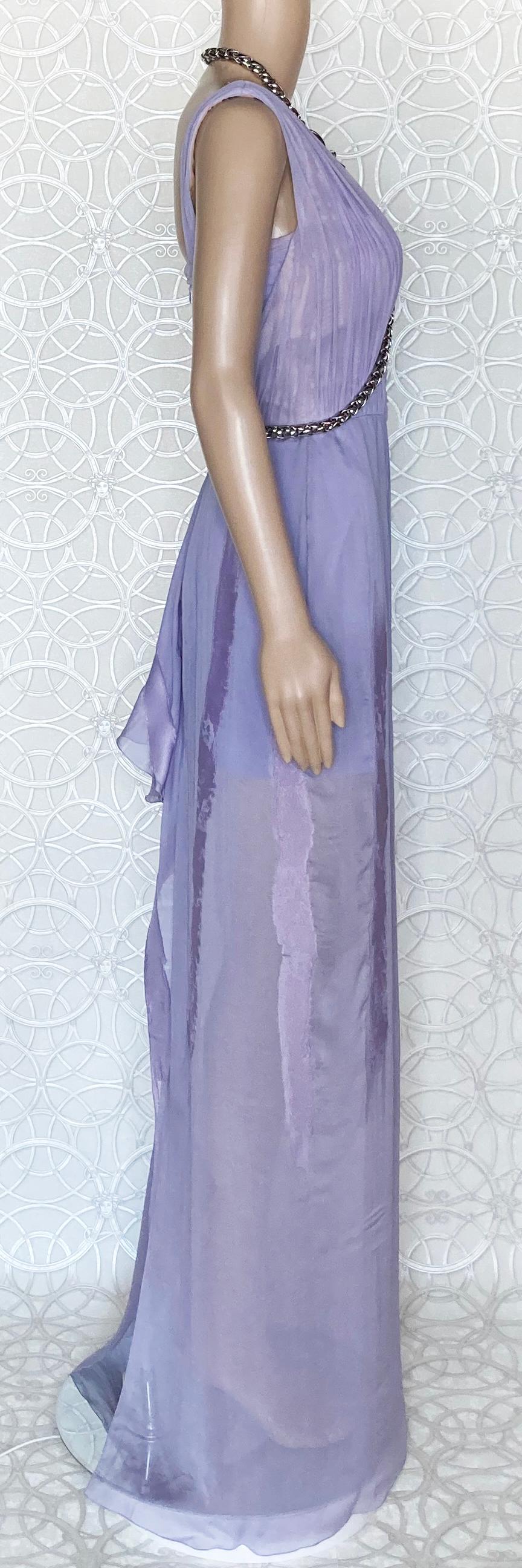 New VERSACE Lilac Chiffon Long Dress with Medusa Chains 38 1