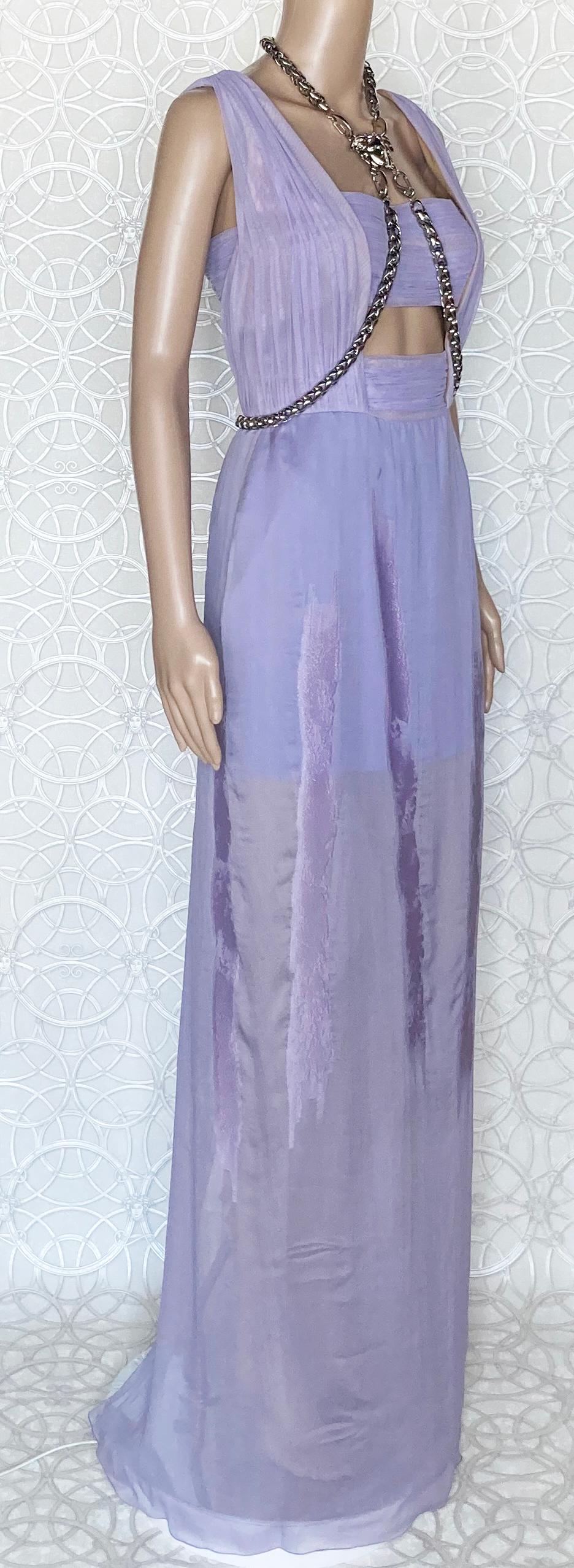 New VERSACE Lilac Chiffon Long Dress with Medusa Chains 38 2