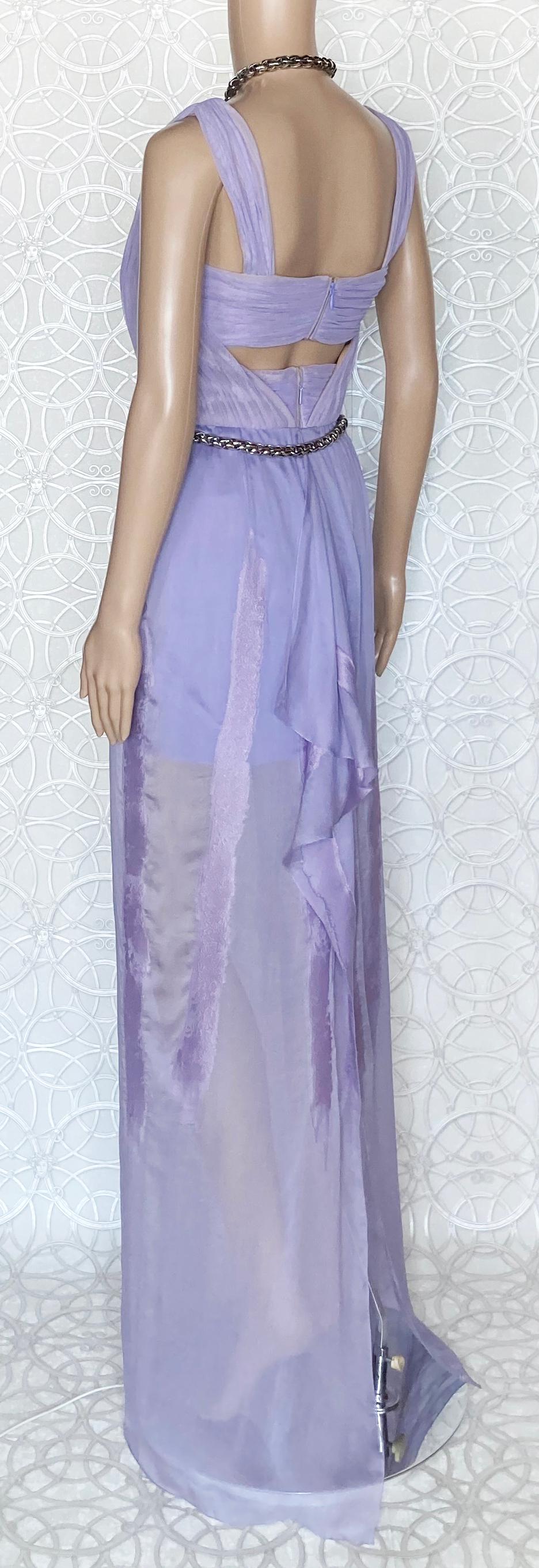 Gray New VERSACE Lilac Chiffon Long Dress with Medusa Chains 38