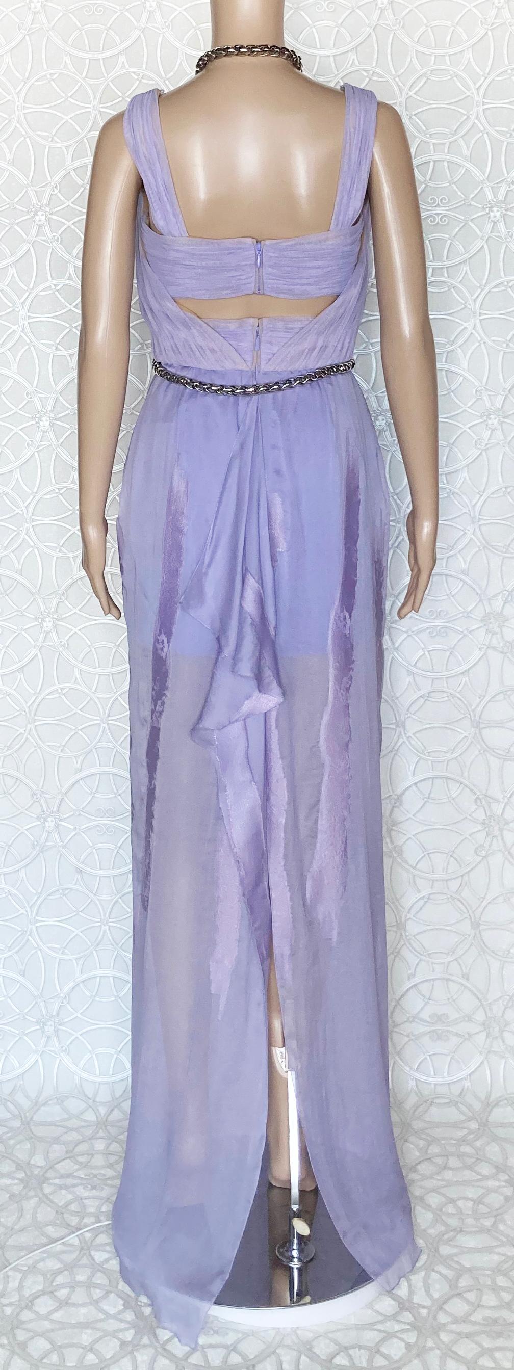 New VERSACE Lilac Chiffon Long Dress with Medusa Chains 38 In New Condition In Montgomery, TX