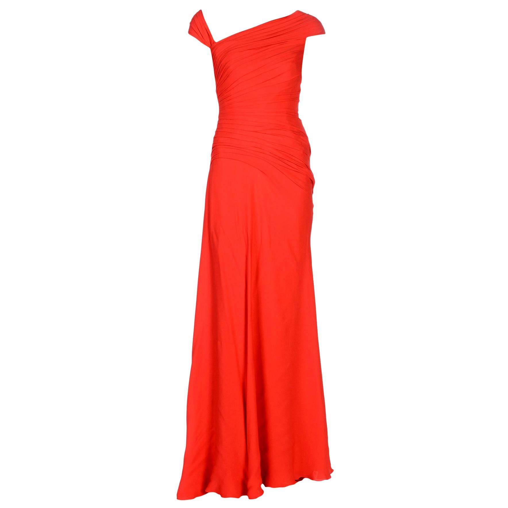 Versace, robe longue corset en soie rouge à lèvres, neuve, taille IT 42 en vente