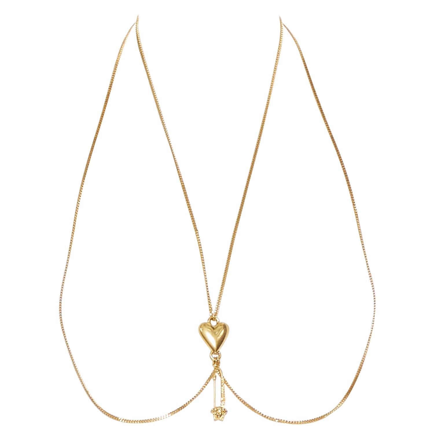 new VERSACE Love Heart Signature Safety Pin Medusa gold-tone bodychain necklace