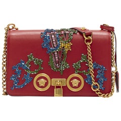New VERSACE Medium Icon red baroque Virtus V crystal embellished Medusa bag
