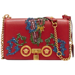 nouveau VERSACE Sac Medusa baroque Virtus V embelli de cristaux - Icône moyenne rouge