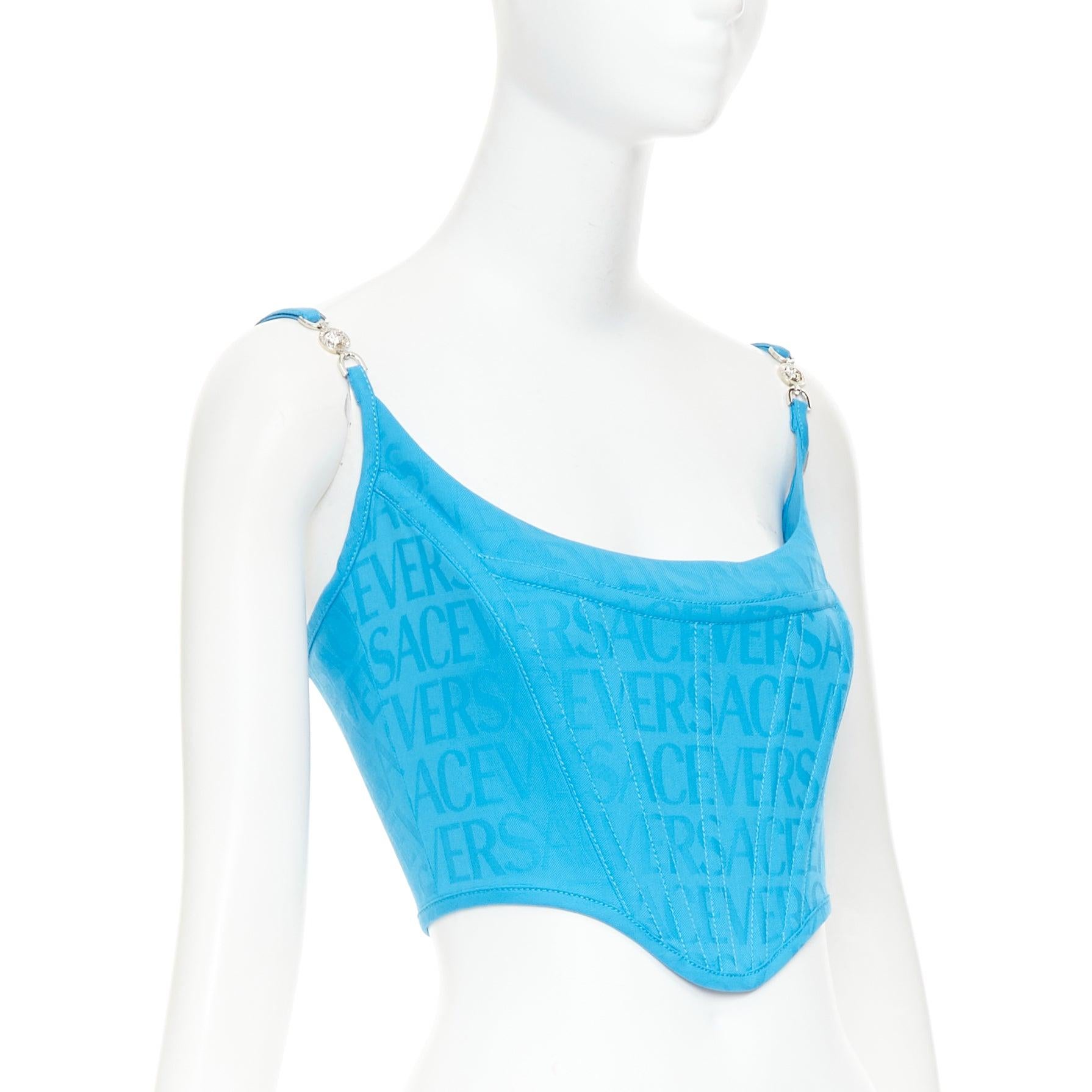 nuevo VERSACE Medusa '95 Mediterráneo monograma deshuesado hebilla crop top IT38 XS Azul en venta