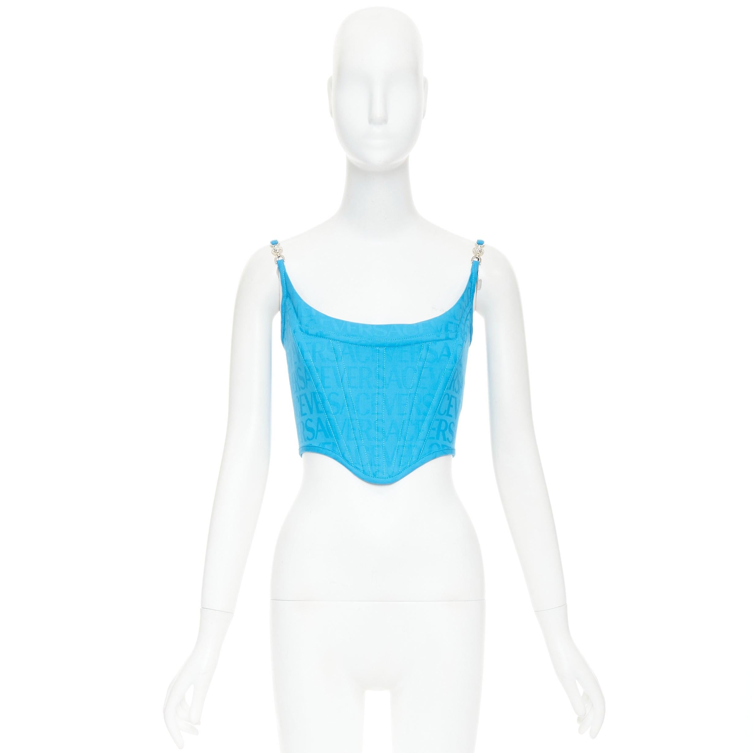 nuevo VERSACE Medusa '95 Mediterráneo monograma deshuesado hebilla crop top IT38 XS en venta 4