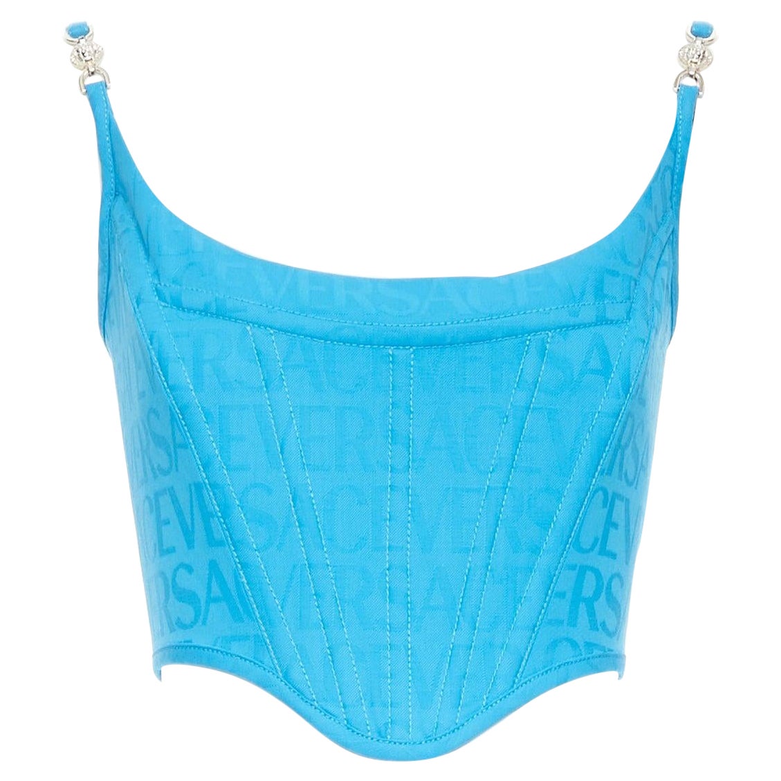 new VERSACE Medusa '95 Mediterranean monogram boned buckle crop top IT38 XS