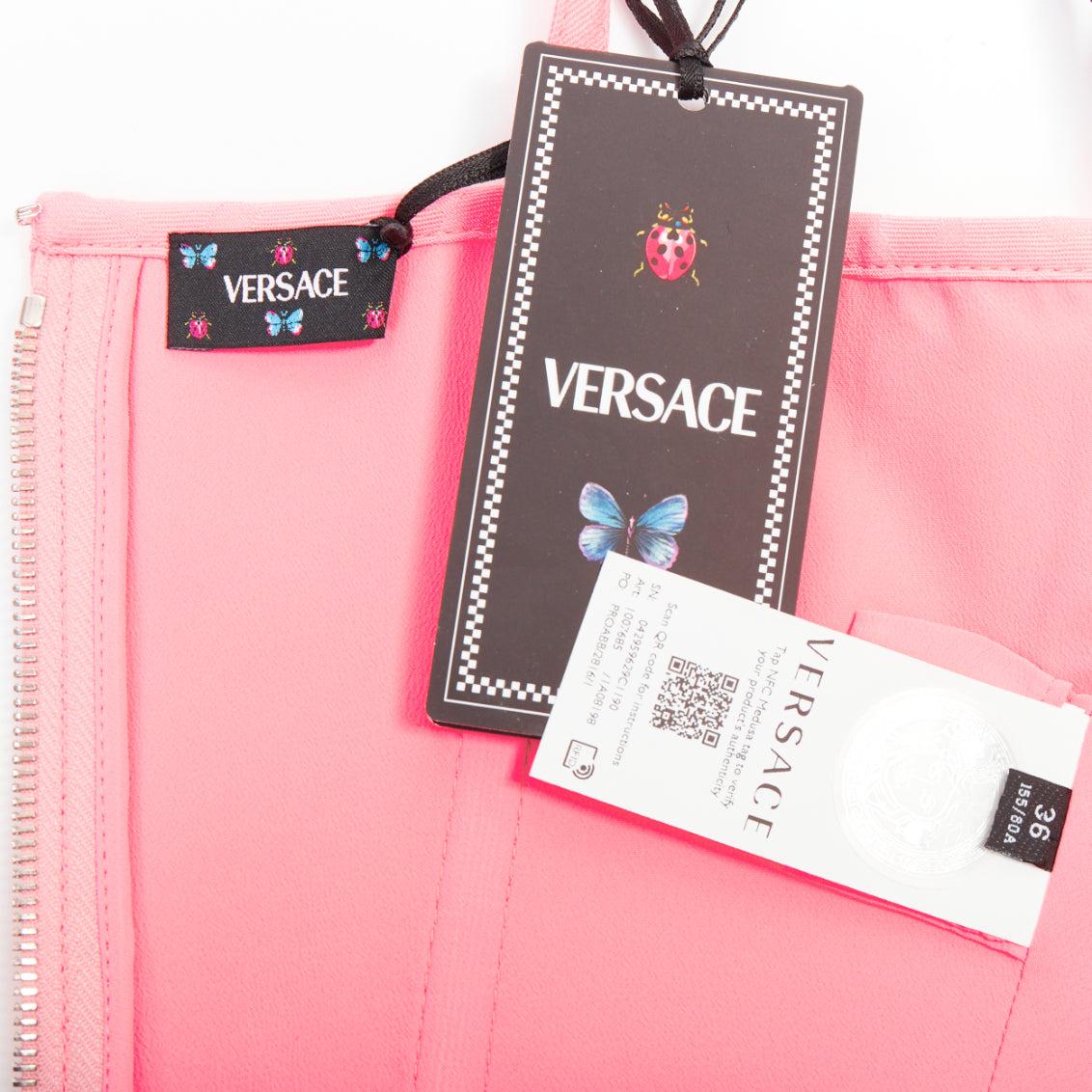 new VERSACE Monogram '95 Pastel disossato con fibbia argento crop top IT36 XXS in vendita 3