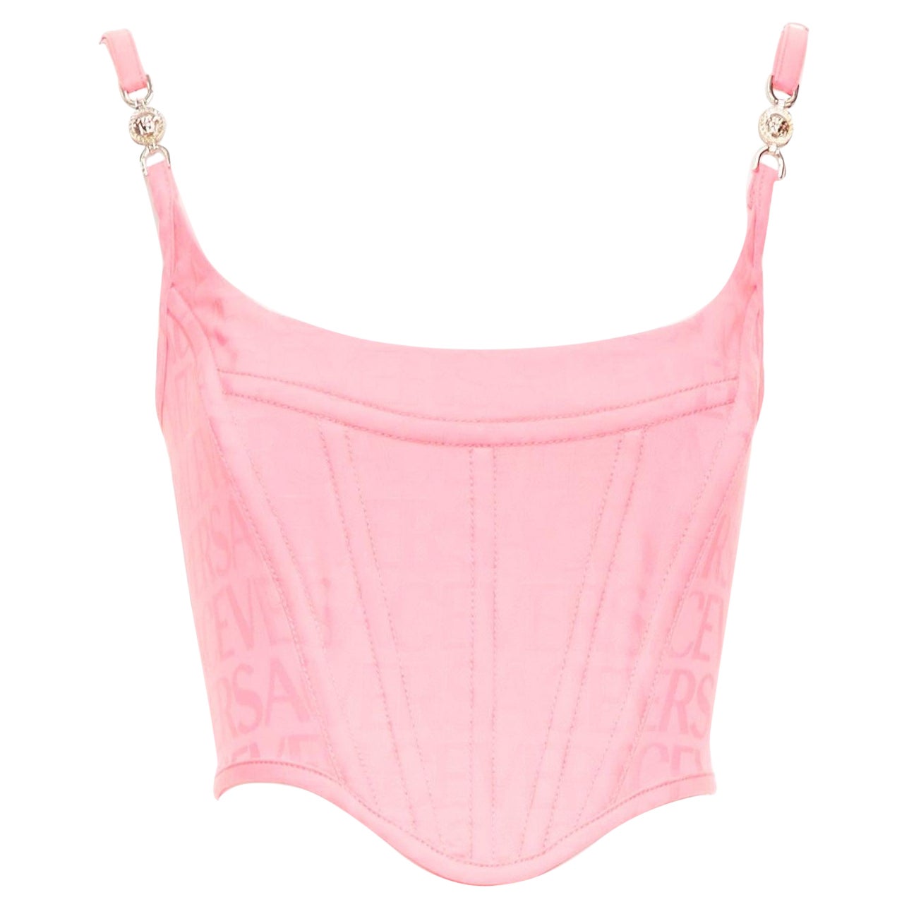 nuevo VERSACE Medusa 
95 Pastel monograma deshuesado hebilla plateada crop top IT36 XXS