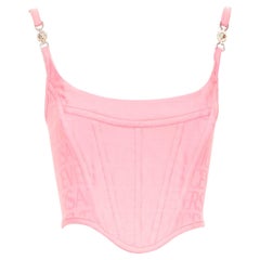 new VERSACE Medusa '95 Pastel monogram boned silver buckle crop top IT36 XXS