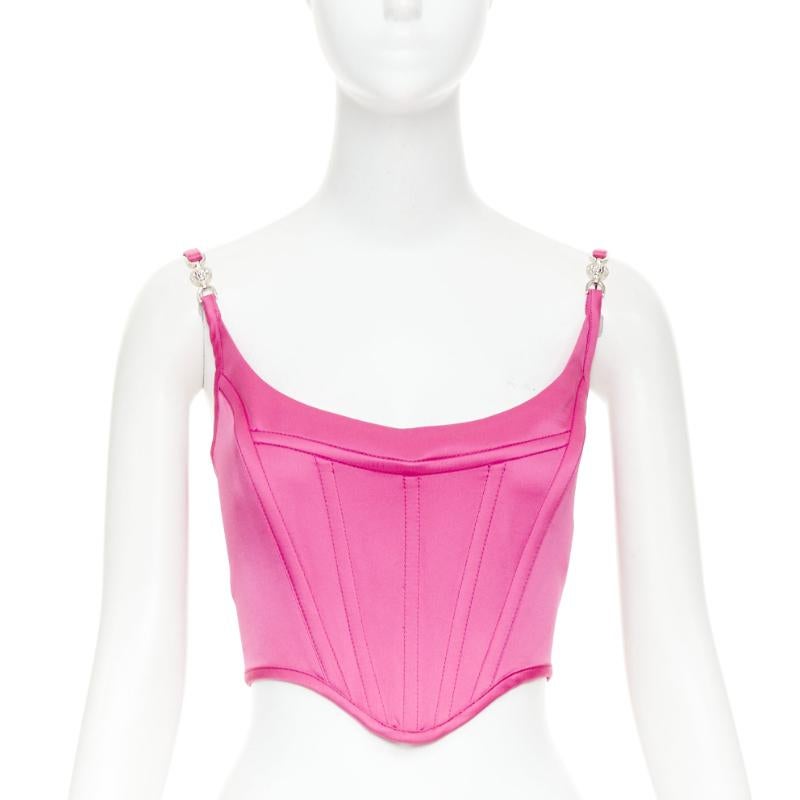 nuevo VERSACE Medusa 
95 Raso Waterlilly fucsia deshuesado hebilla crop top IT36 XXS