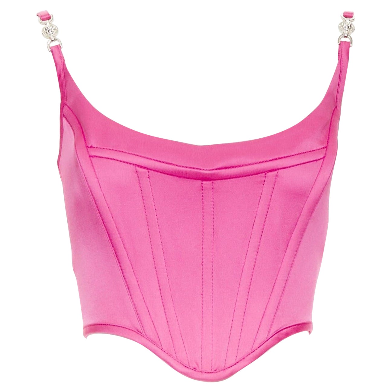 nuevo VERSACE Medusa 
95 Raso Waterlilly fucsia deshuesado hebilla crop top IT38 XS