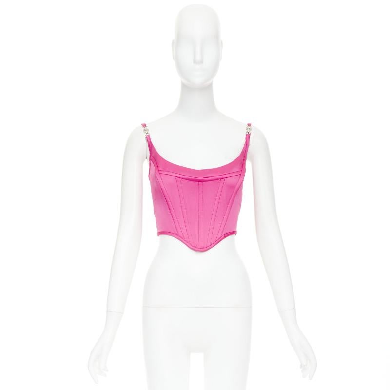 nuevo VERSACE Medusa '95 Raso Waterlilly fucsia deshuesado hebilla crop top IT40 S en venta 4