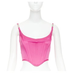 new VERSACE Medusa '95 Satin Waterlilly fuschia silver buckle crop top IT40 S