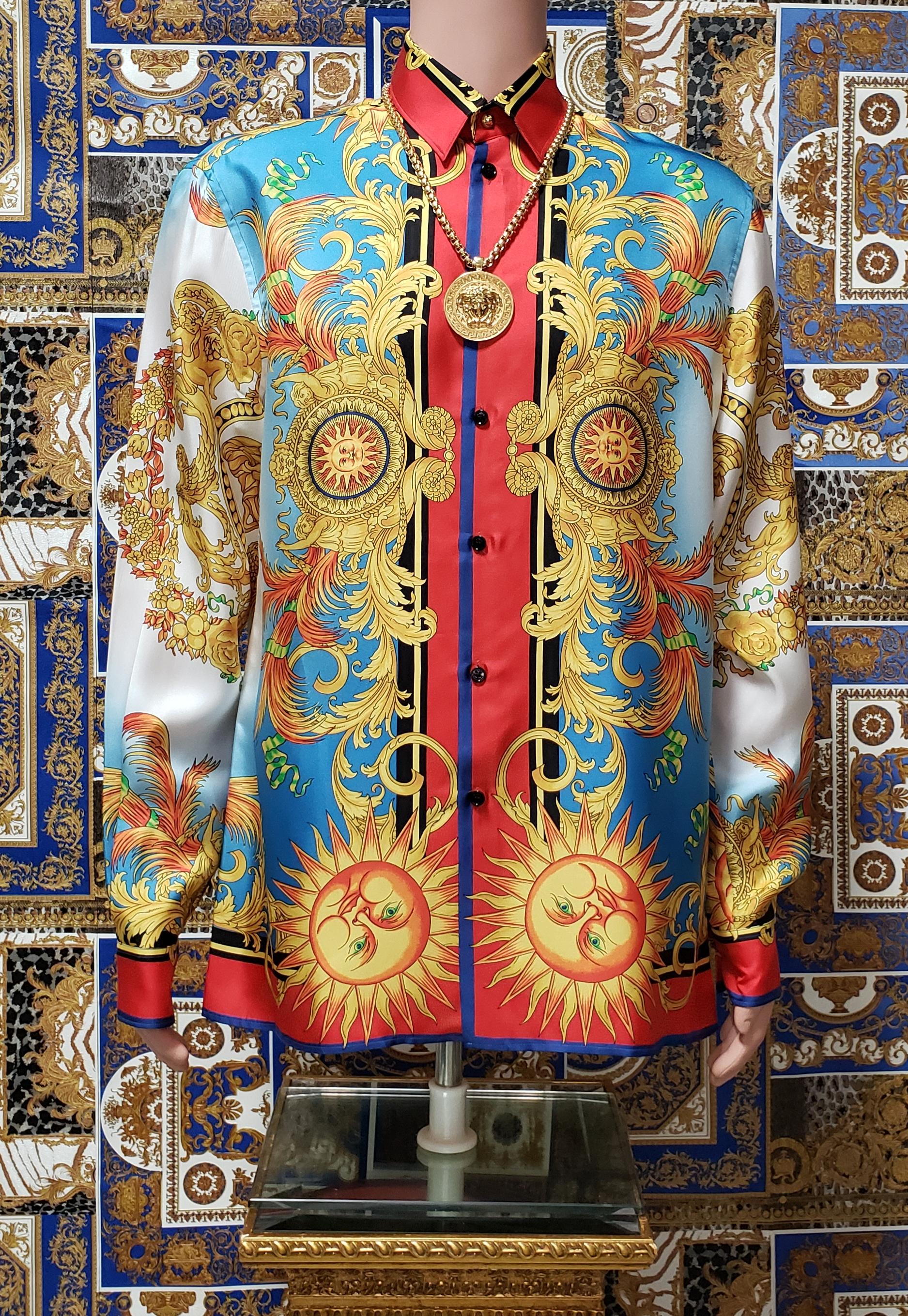 VERSACE 

BRAND NEW VERSACE PRINTED 100% SILK SHIRT 
Demonstrate your taste for luxurious accessories and your love for Versace signed pieces with this rich silk shirt.
A timeless yet trendy shirt that's sure to turn heads. 
Relaxed fit
Signature
