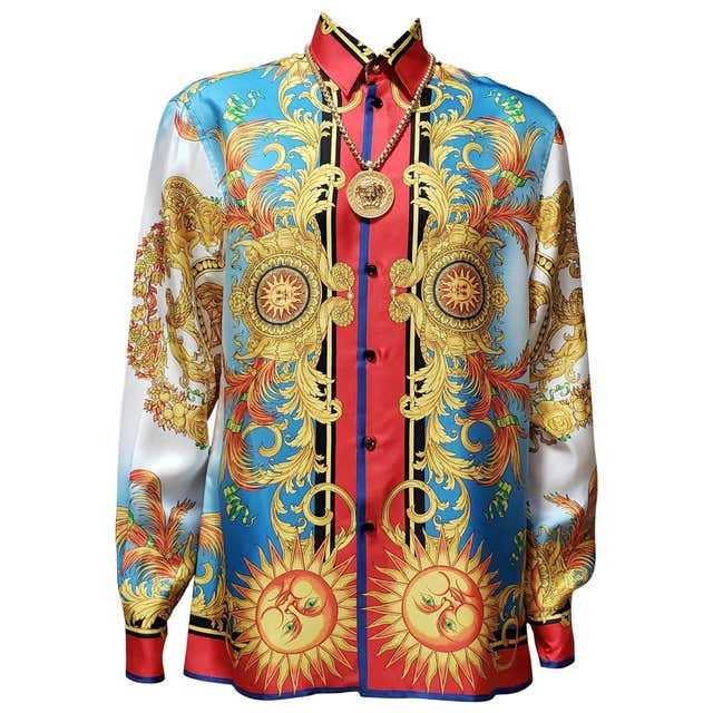 NEW VERSACE GOLD BLACK BAROQUE PRINTED 100% SILK SHIRT It 60 - 5XL For ...