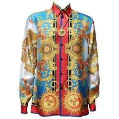 NEW VERSACE MEDUSA BAROQUE PRINTED 100% SILK GOLD/BLUE/RED/WHITE SHIRT It 50 - L