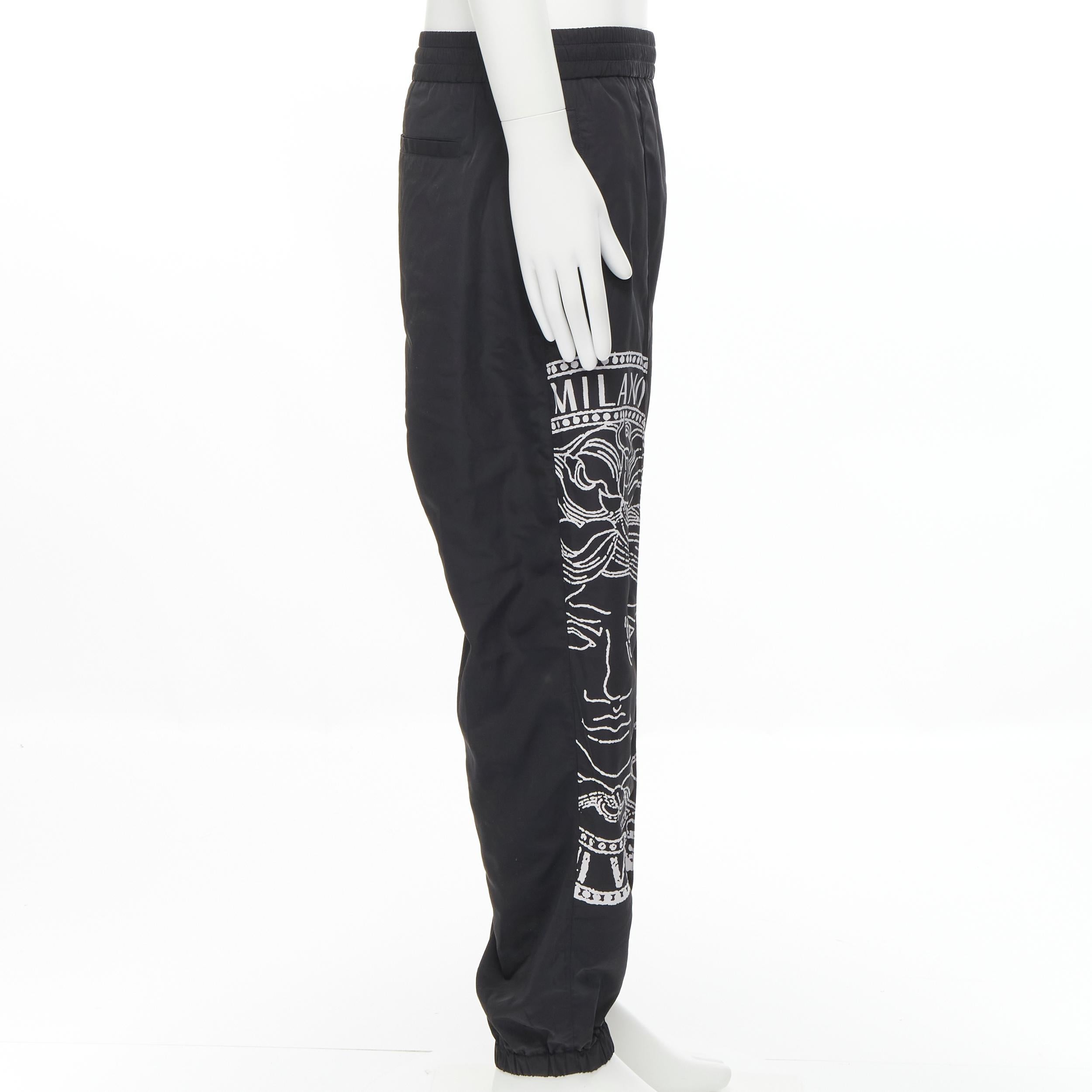 new VERSACE Medusa Big Logo print black nylon Y2K track pants IT54 XXL In New Condition For Sale In Hong Kong, NT