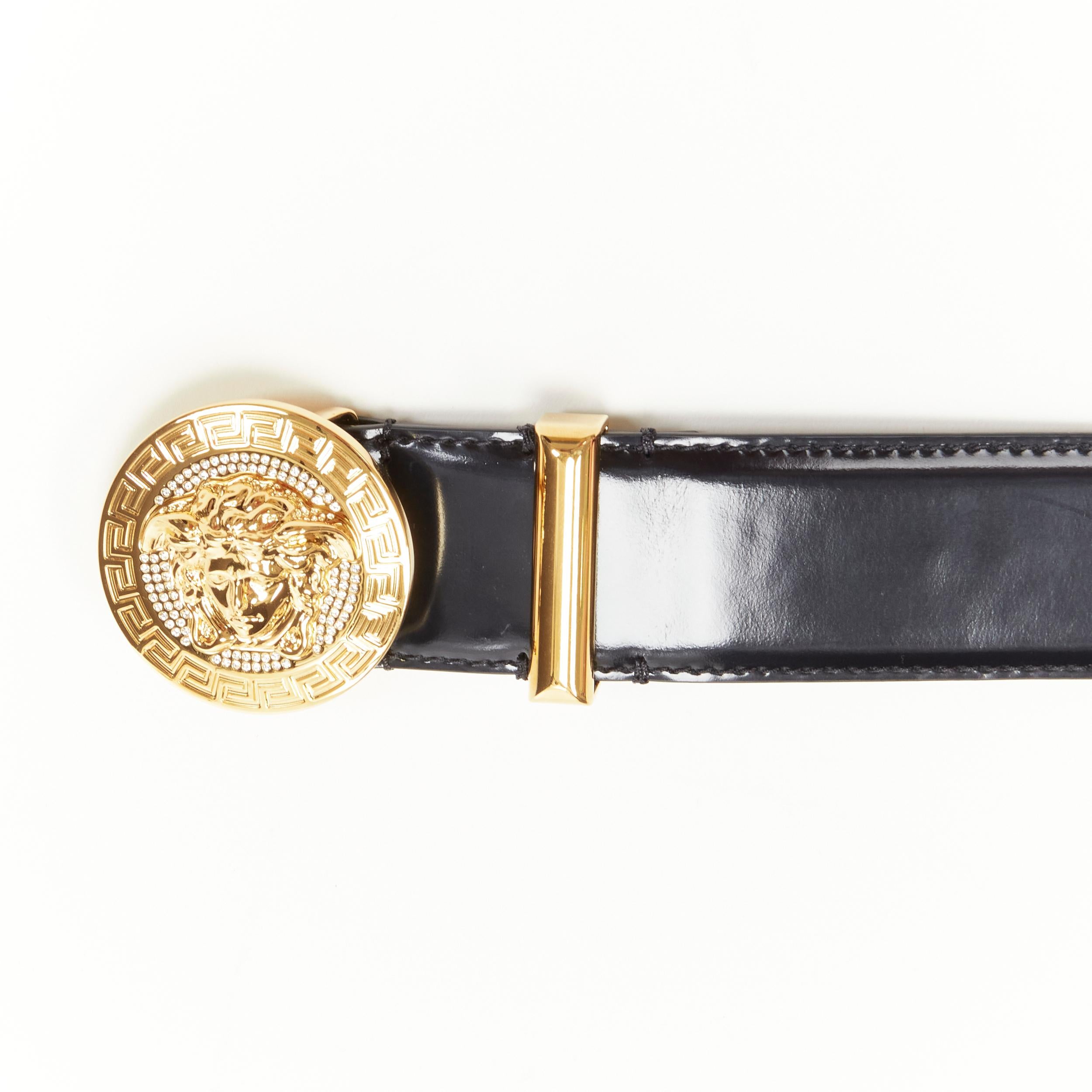 Black new VERSACE Medusa Biggie crystal gold Medallion coin leather belt 110cm 42-46