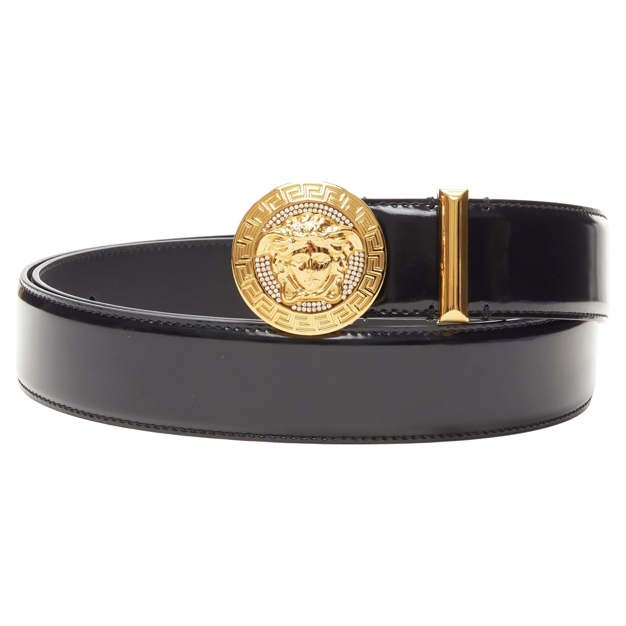 new VERSACE Medusa Biggie crystal gold Medallion coin leather belt 115cm 44-48" en vente